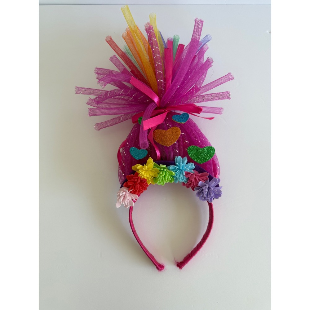 Disguise Trolls World Tour Poppy dress up Headband Pink Mesh Hair Flower Crown